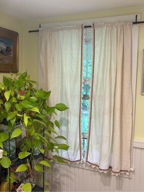 Muslin Neutral Cream Vintage  Window Curtain  Home Accents 48”